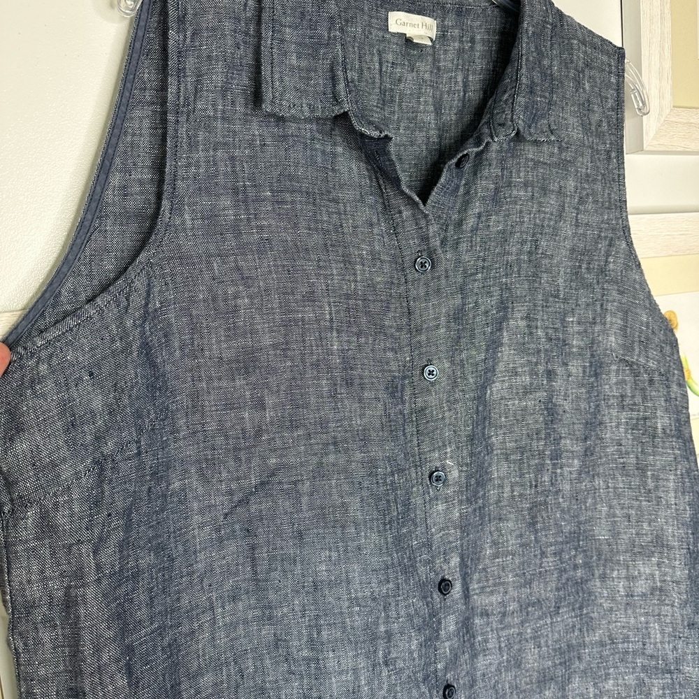 Garnet Hill Blue Linen Sleeveless Button Down Shirt Dress Women’s Size 18 - Picture 3 of 10